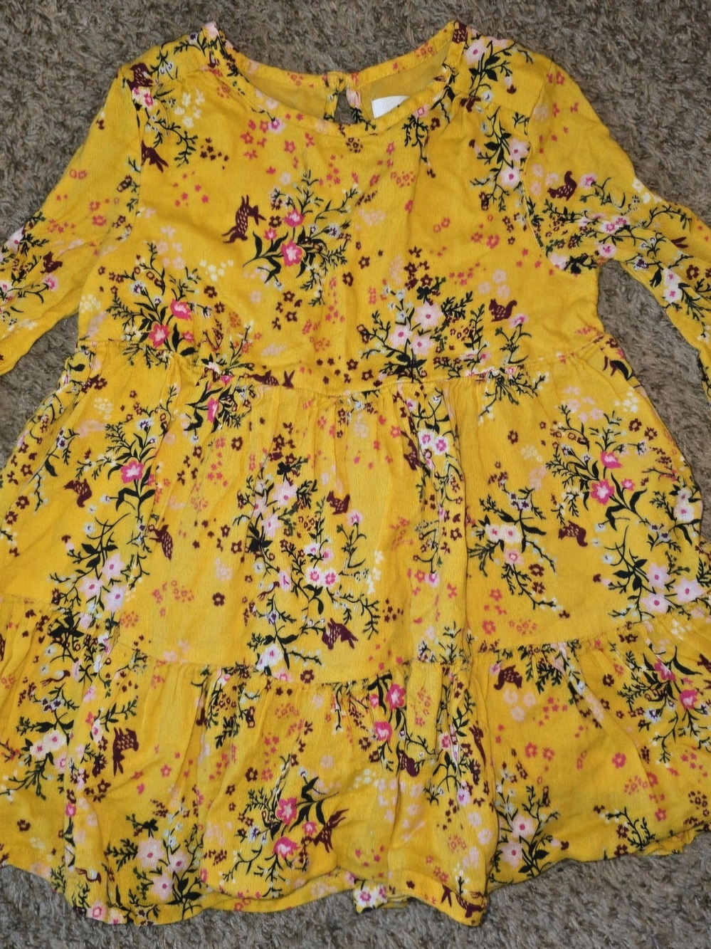 Old Navy Toddler Girls Mustard Yellow Floral Woodland Swing Dress 2T
